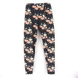 New Mix Leggings Womens Plus One Sz Black Floral Elastic‎ Waist Stretch Soft NWT